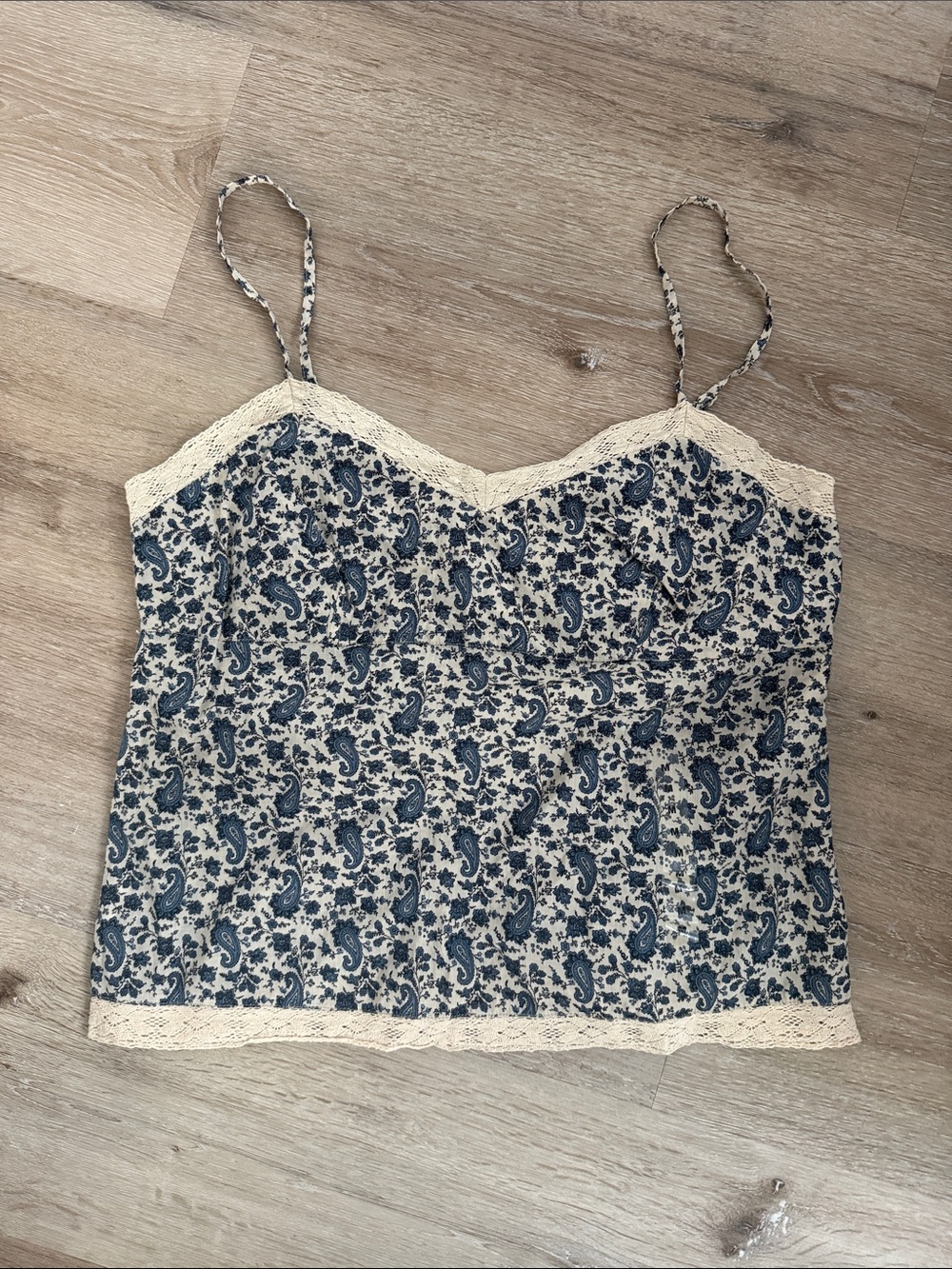 GAP Cream and Blue Paisley Lace-Trim Cami